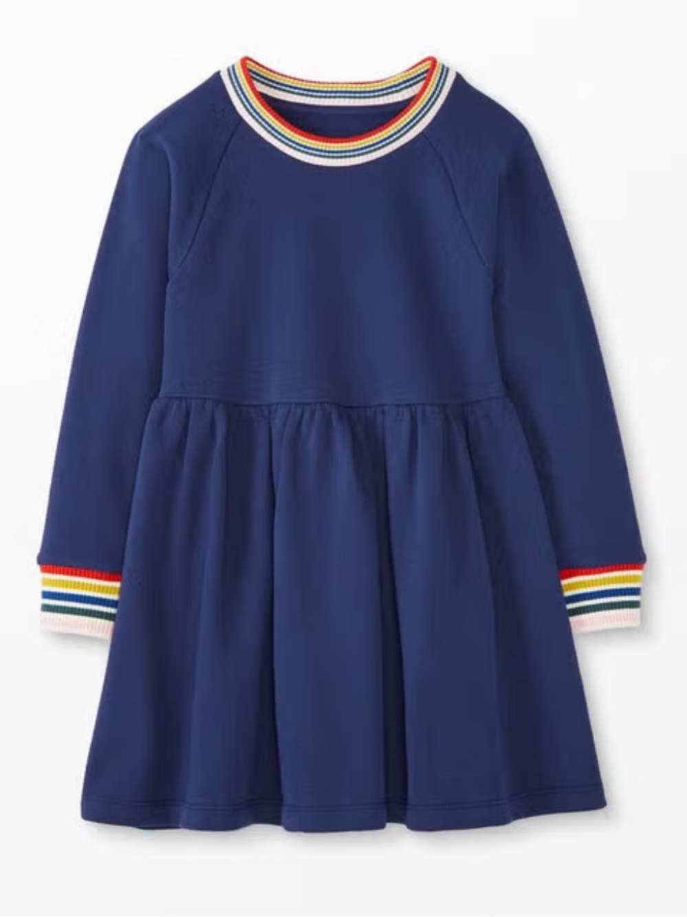 Hanna Andersson Navy Crew with Rainbow Ribbing Dress Size 2T